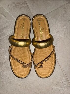Sam Edelman Gold and Tan Metallic Slide Sandals